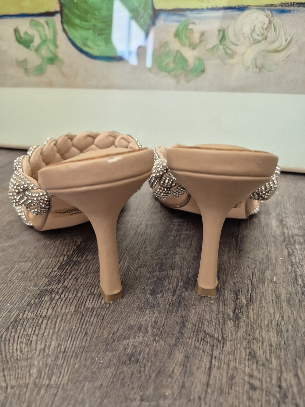 Steve Madden Beige Braided Crystal Strap Slide Heels - Picture 7 of 12